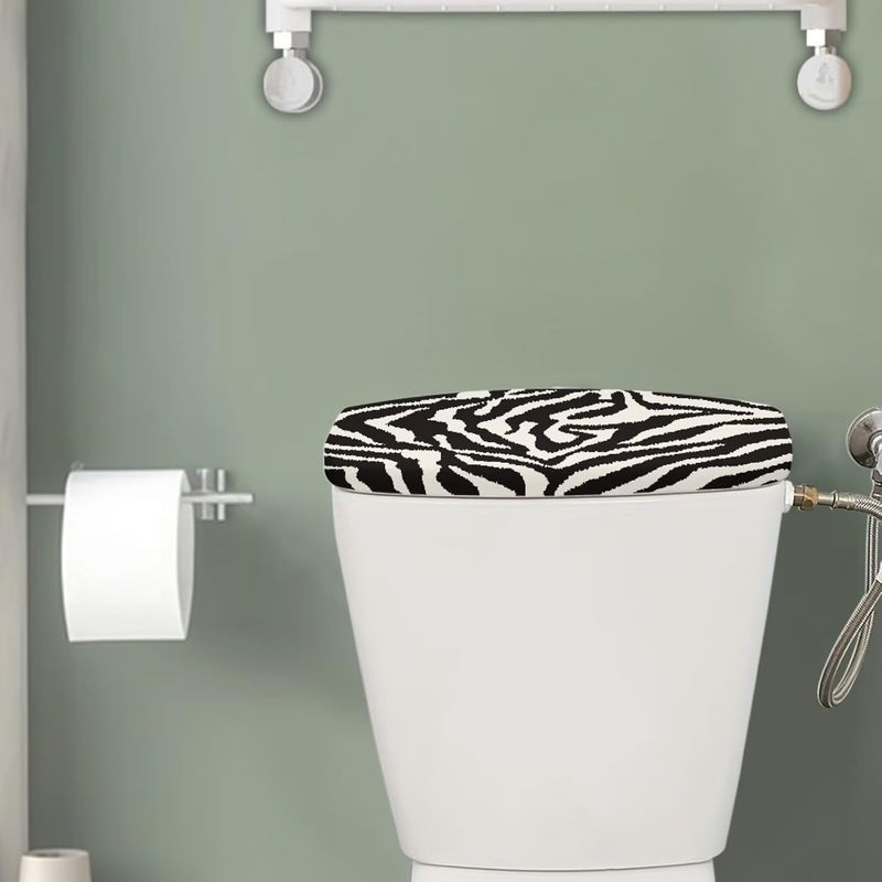 Tesivruno Zebra Stripes Printed Toilet Tank Lid Cover for Bathroom Decor, Anti-Dust Easy Cleaning Toilet Tank Cover Replacement, Fits Most Toilets Tanks, Black and White - Image 2